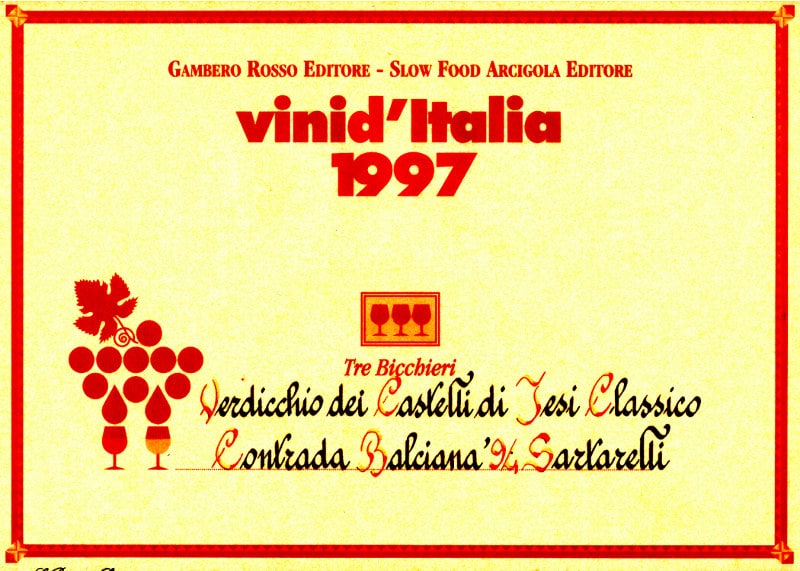 Balciana Sartarelli 1994 - Tre Bicchieri 1997