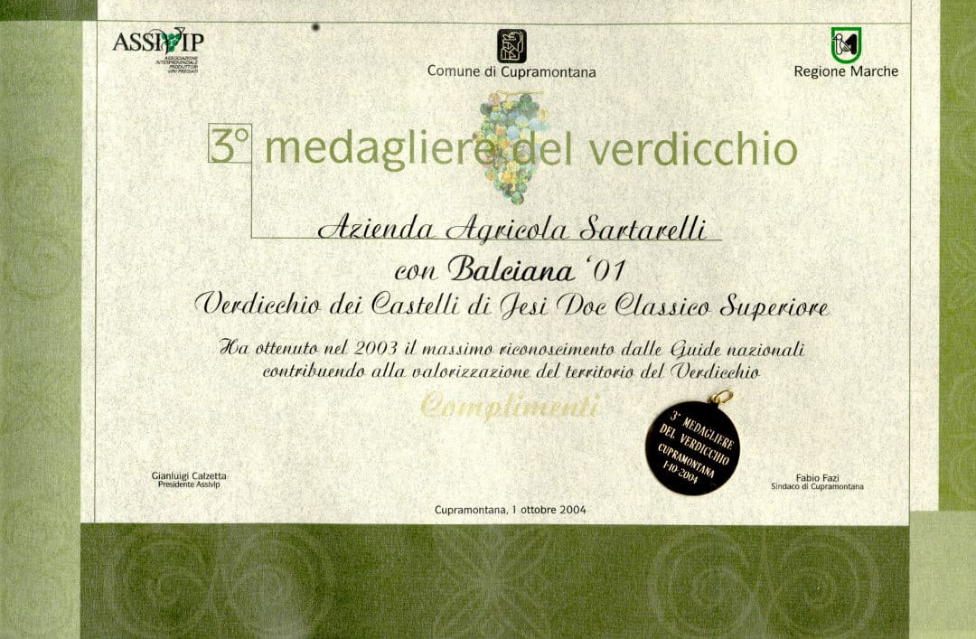 Balciana 2001 - 3° Medagliere del Verdicchio 2004