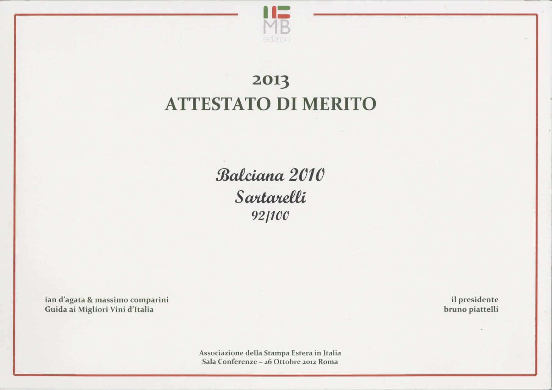 2013 Guida ai Migliori Vini d'Italia - Balciana 2010