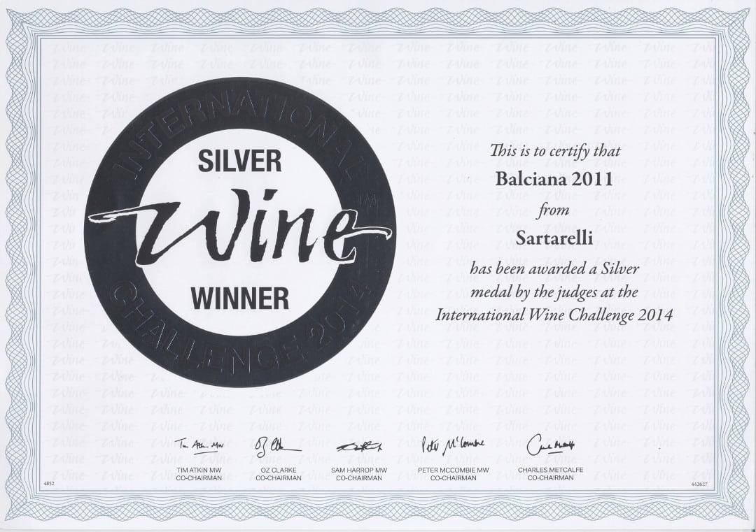 Balciana Sartarelli 2011 - Silver Medal - International Wine Challenge 2014