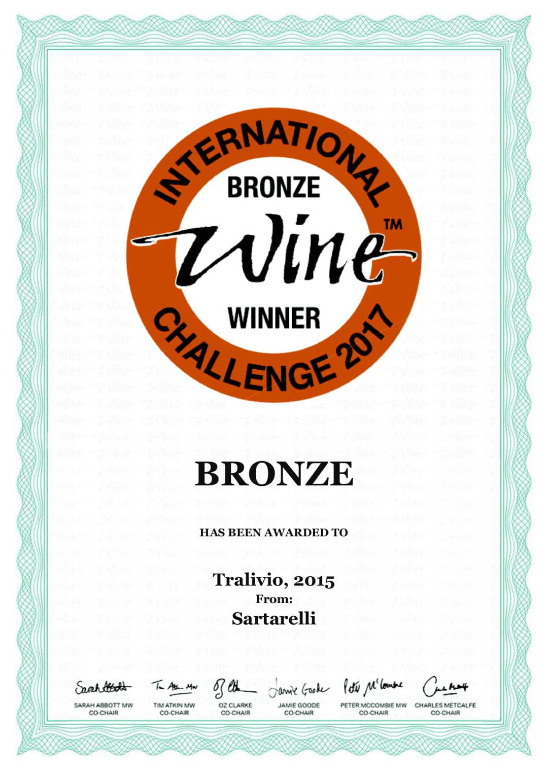 Tralivio 2015 - Bronze Medal - International Wine Challenge 2017