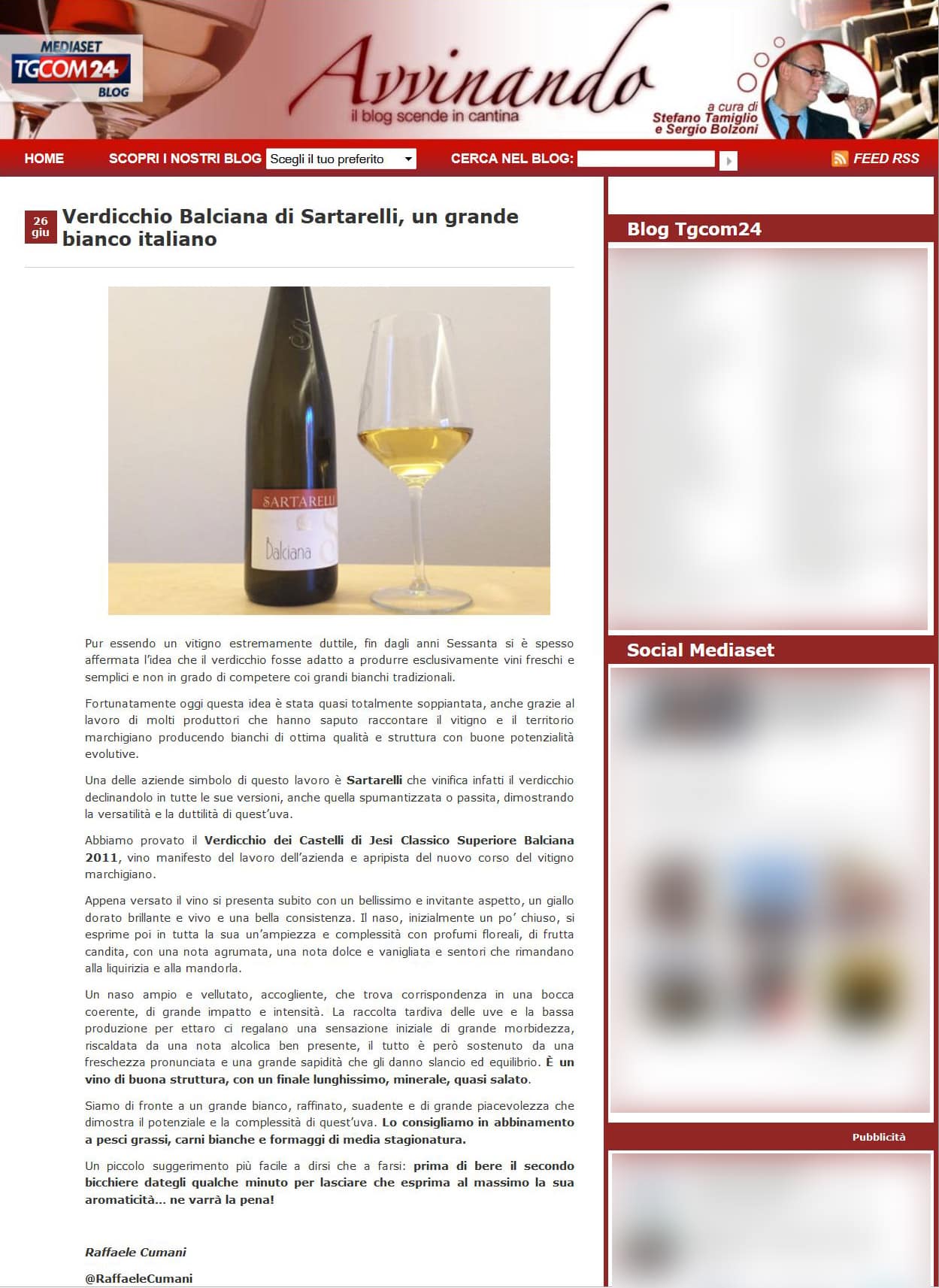 Tgcom24 - Verdicchio Balciana di Sartarelli, un grande bianco Italiano