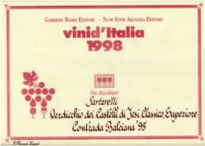 Balciana Sartarelli 1995 - Tre Bicchieri 1998