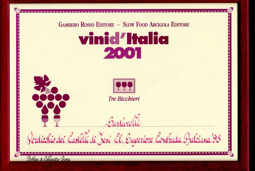 Balciana Sartarelli 1998 - Tre Bicchieri 2001