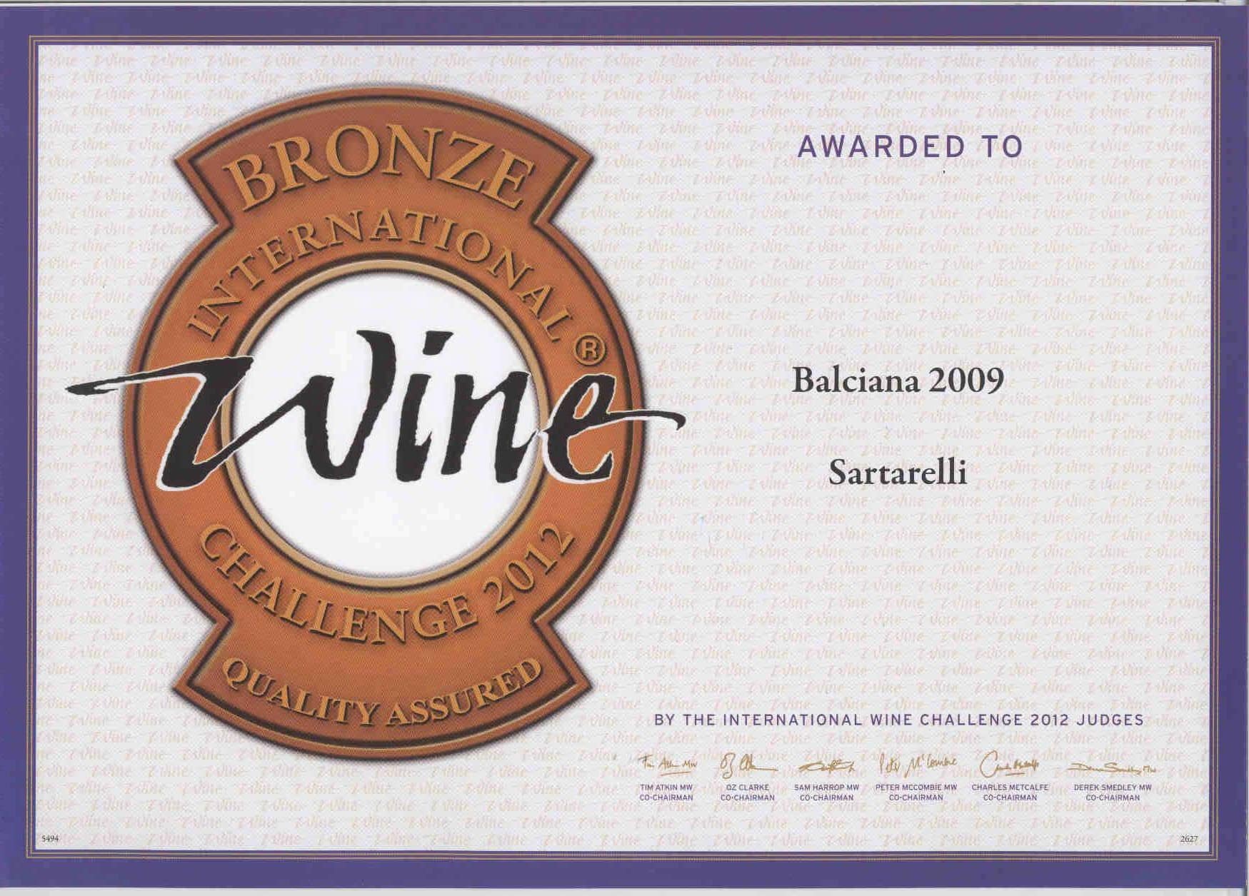Balciana 2009 - Bronze Medal - International Wine Challenge 2012