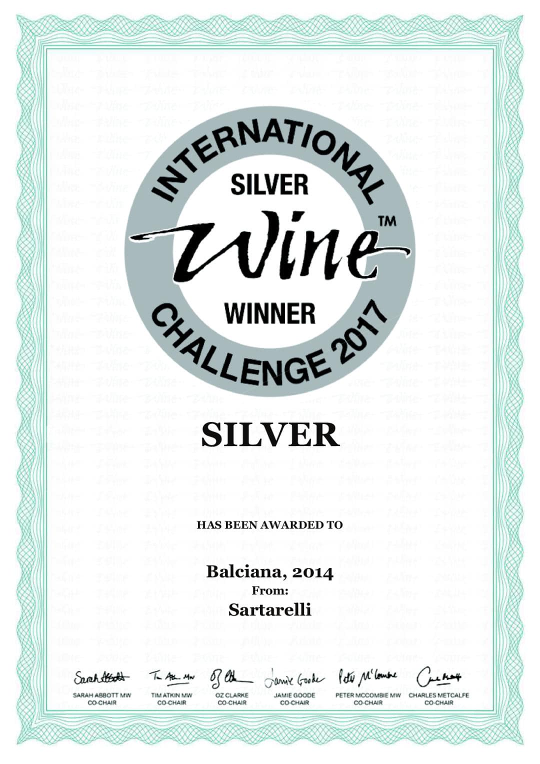 Balciana 2014 - Silver Medal - International Wine Challenge 2017